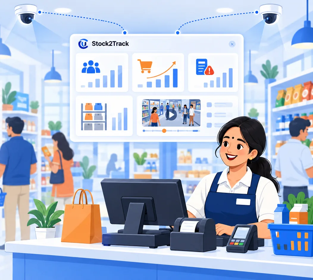 Store cameras feeding footfall and conversion into a Stock2Track dashboard