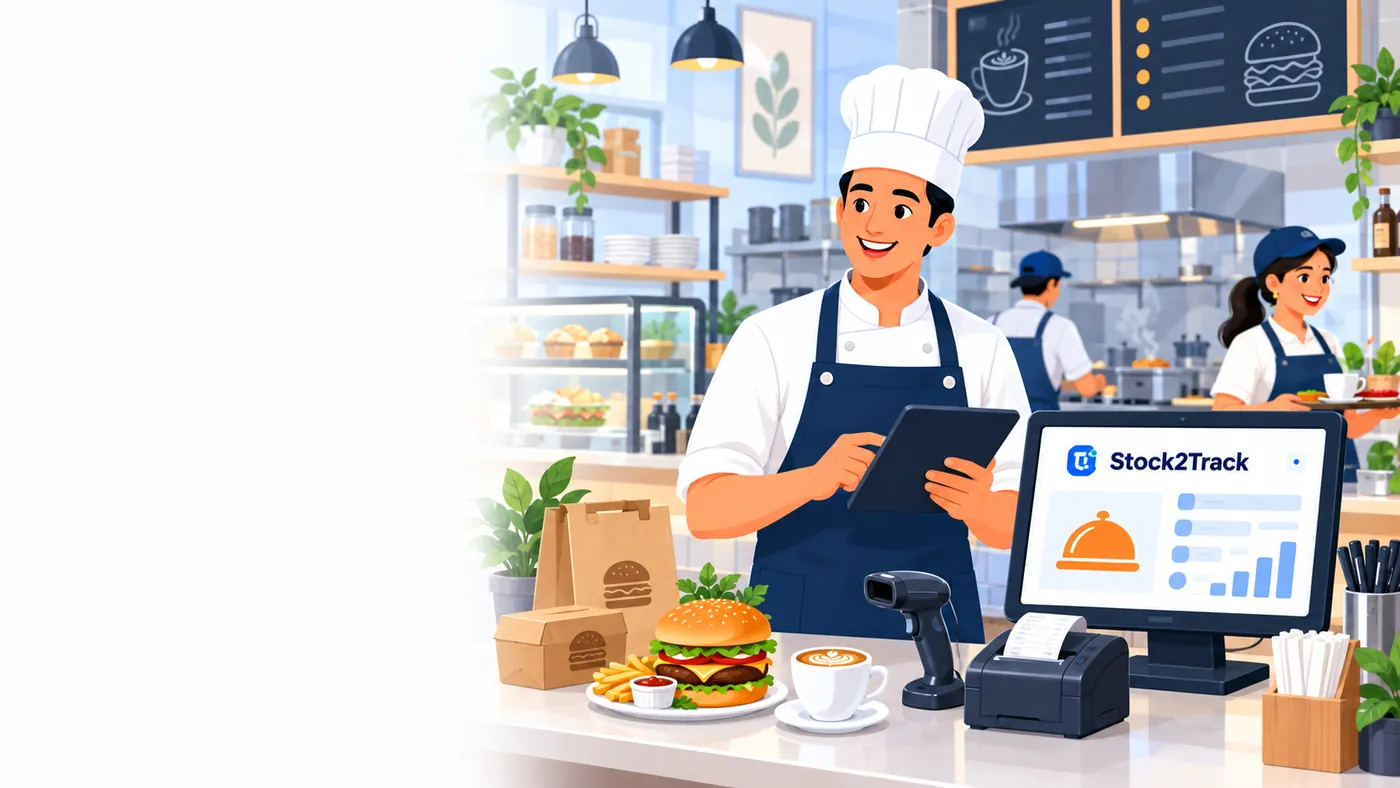 Illustration of Stock2Track at the counter of a restaurant or cafe